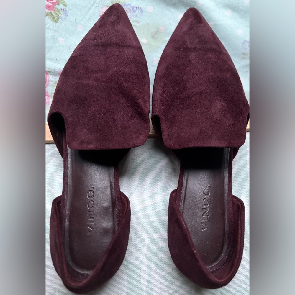 Vince Damris d'Orsay Suede Leather Flats Short Heels Pointed Toe Burgundy Size 5 - Picture 5 of 11